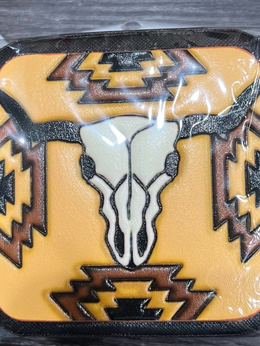 Southwestern Cow Skull Wall Plaque in Mustard and Ivory